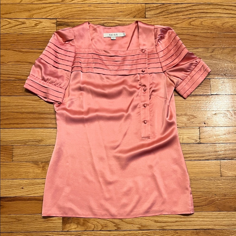 Reiss Women's Salmon Colored 100% Pleated Silk Top